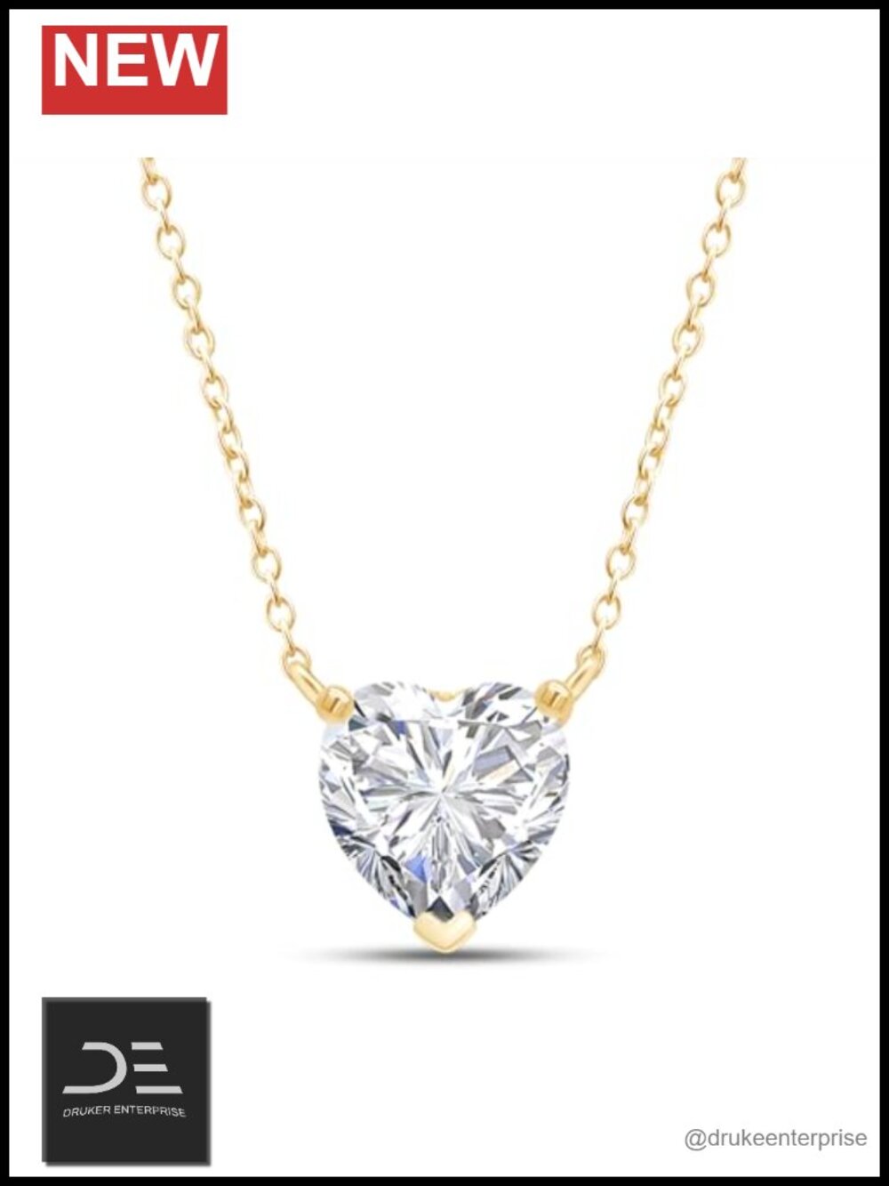 Heart Moissanite Solitaire Pendant Necklace 14K Gold Plated Sterling Silver 18in
